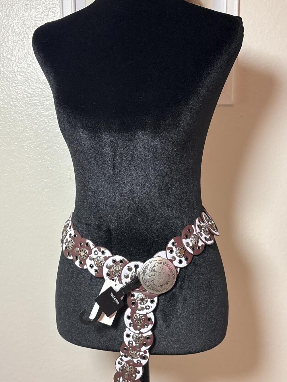 Western Style M/L Rachel Roy Brown and White Decorative Belt with Metal Buckle
